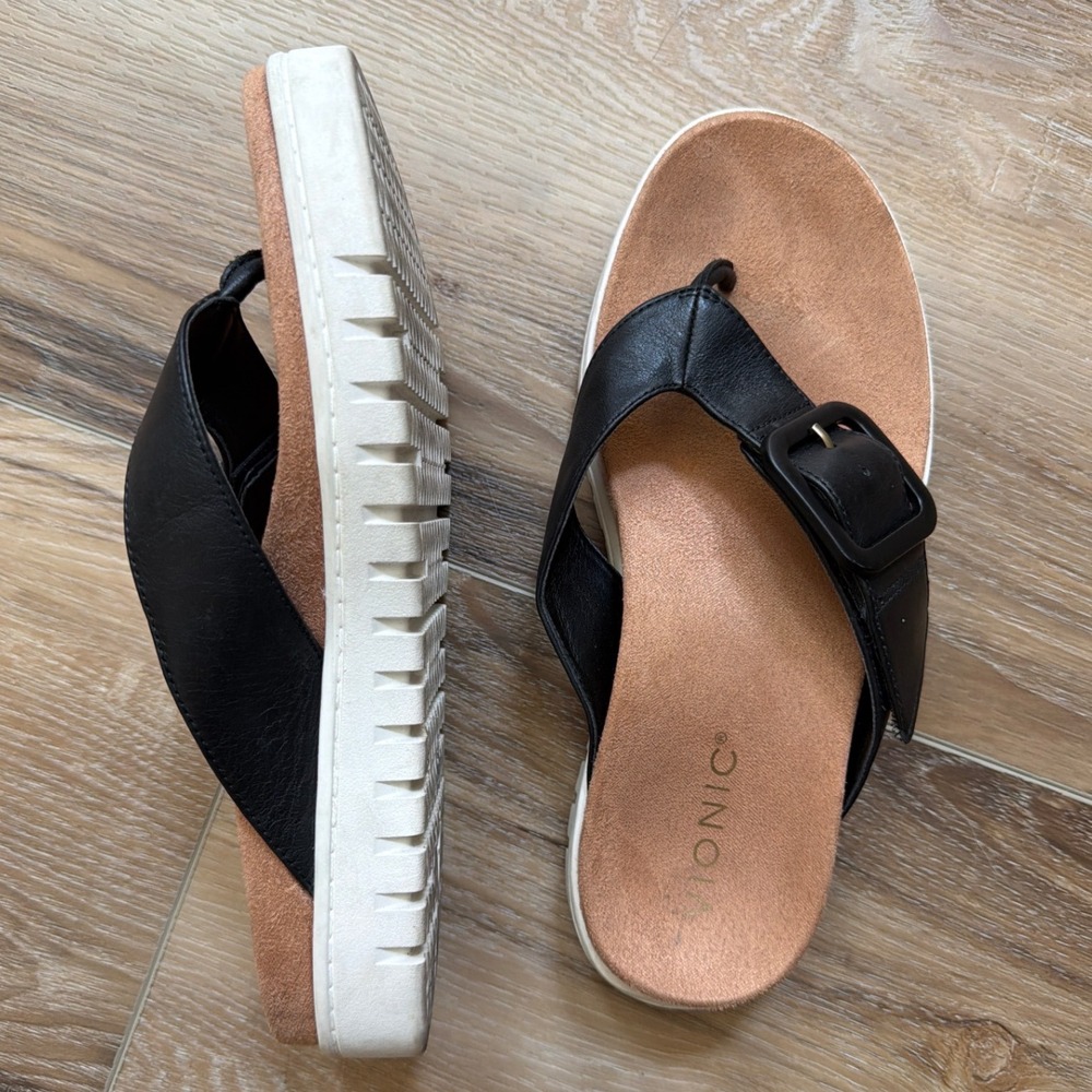 Vionic Uptown Marin Black Leather Platform Thong Sandals Sz 6.5 Orthotic Beachy - Picture 4 of 10
